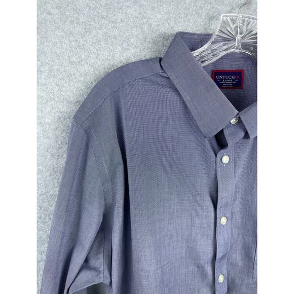 UNTUCKit Shirt Mens XL Blue Checks Button Up Wrinkle Free Denim Work - Picture 2 of 10